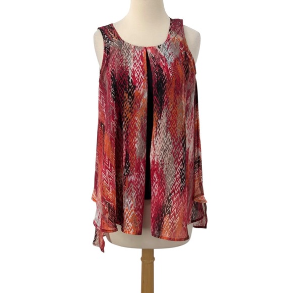 Rock 47 by Wrangler Sleeveless Red Orange Black Flowy Overlay Front Tank Top S - Picture 1 of 6